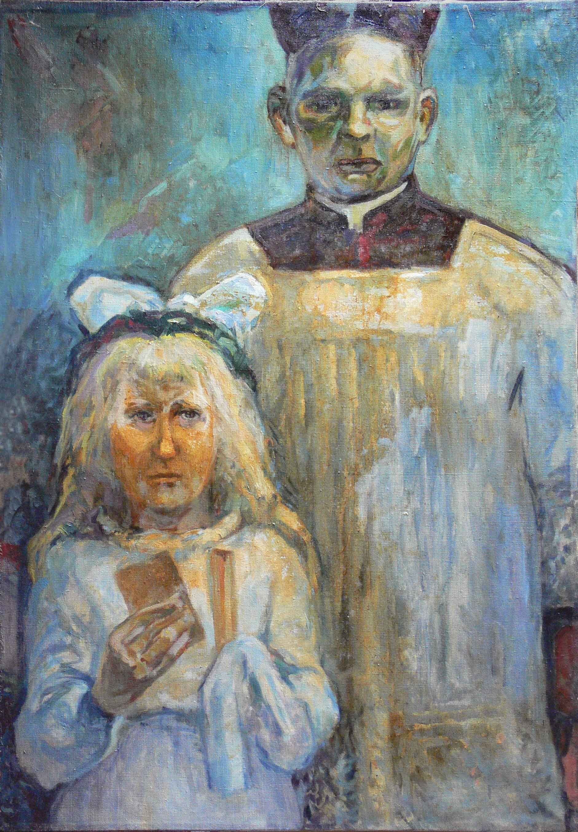 Early symbolic work of a first communion, a girl and a priest by Mariusz Kaldowski