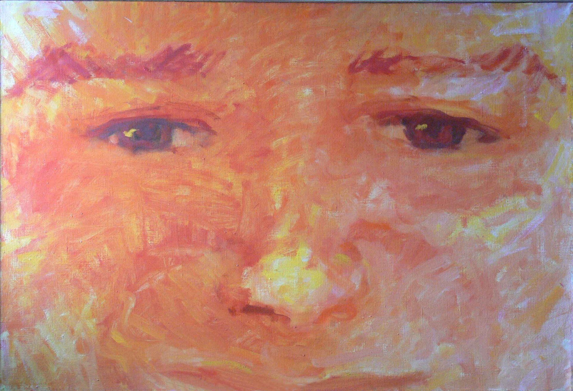 Painting of a male face with shiny nose by Mariusz Kaldowski