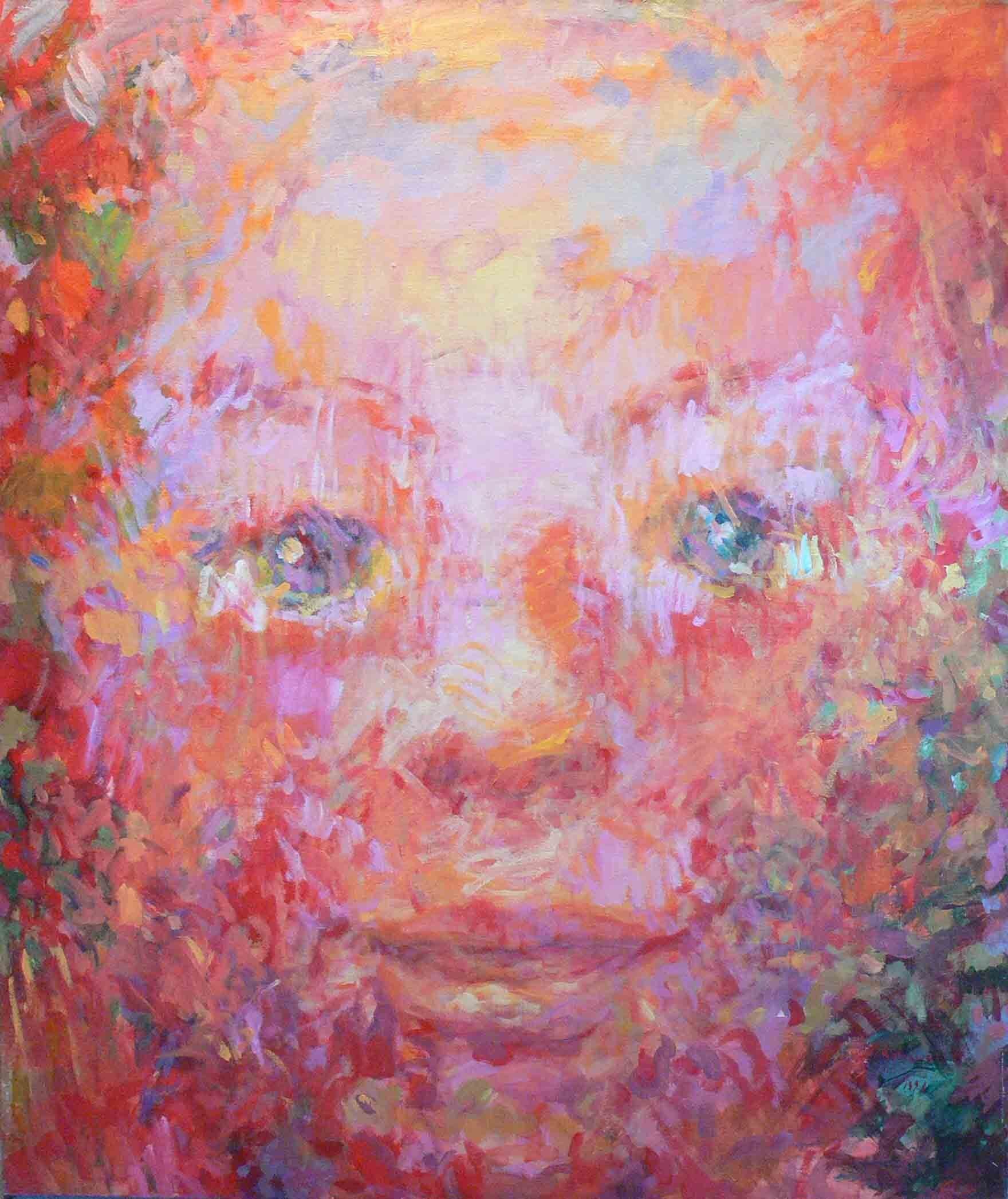 Expressionist painting of a baby face by Mariusz Kaldowski