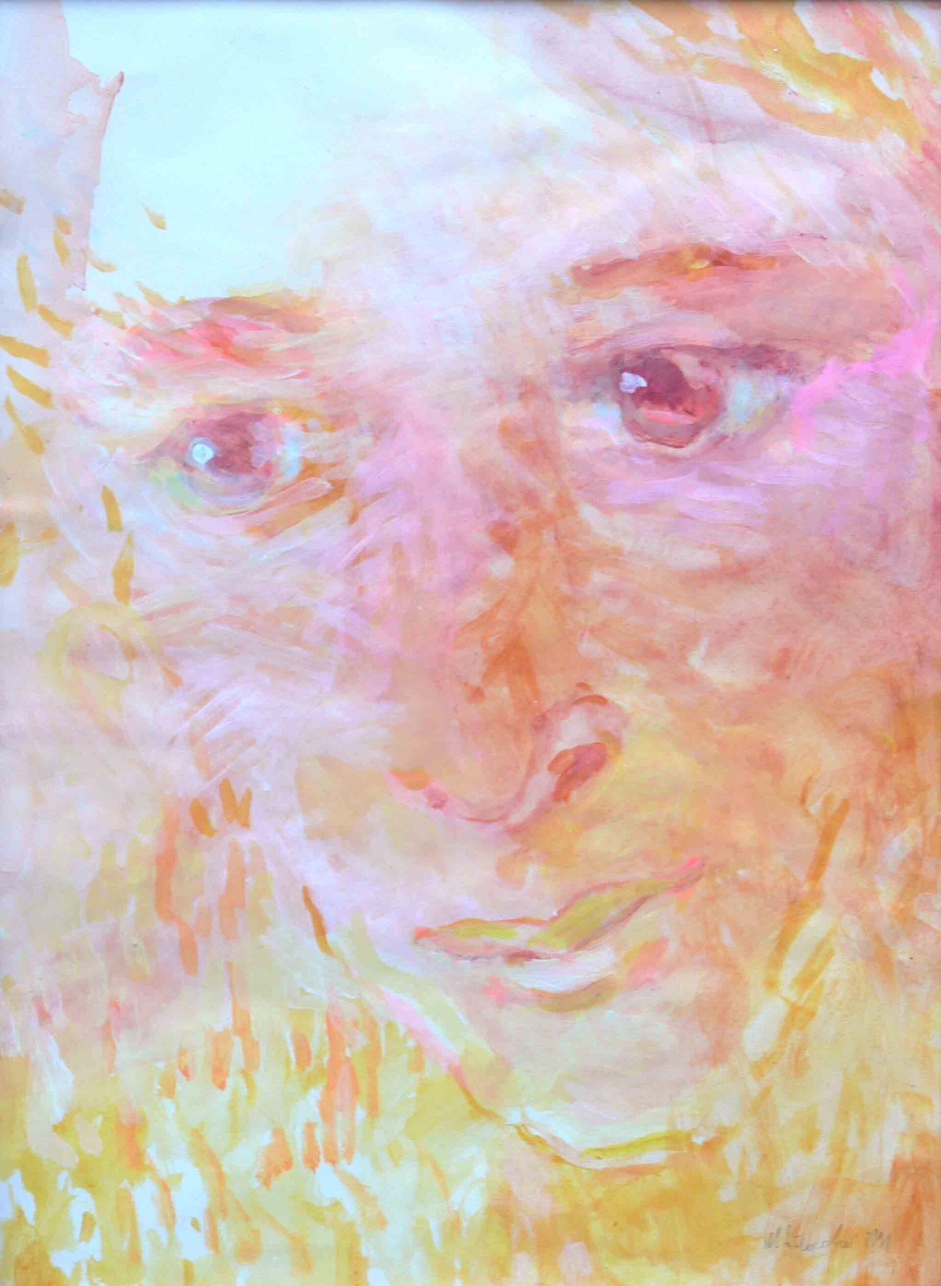 Archival painting of a female face portrait by Mariusz Kaldowski