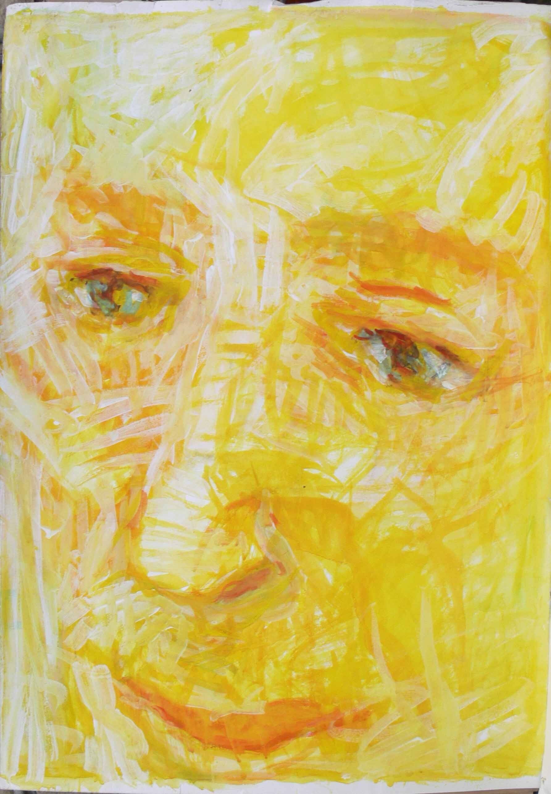 Large female face portrait in ochre by Mariusz Kaldowski