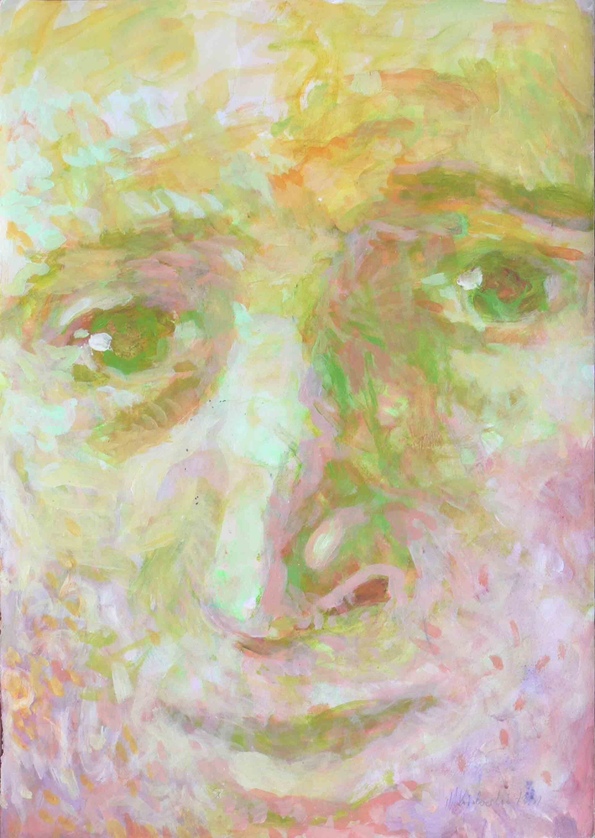 Painting of a male face in impressionistic style by Mariusz Kaldowski