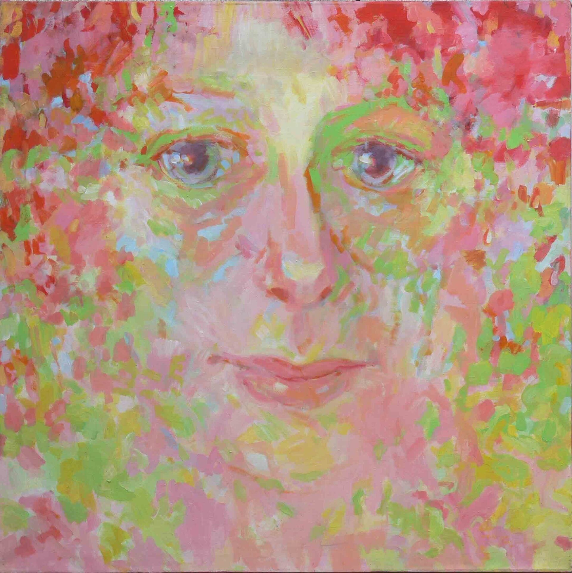 Large acrylic painting of a female face by Mariusz Kaldowski