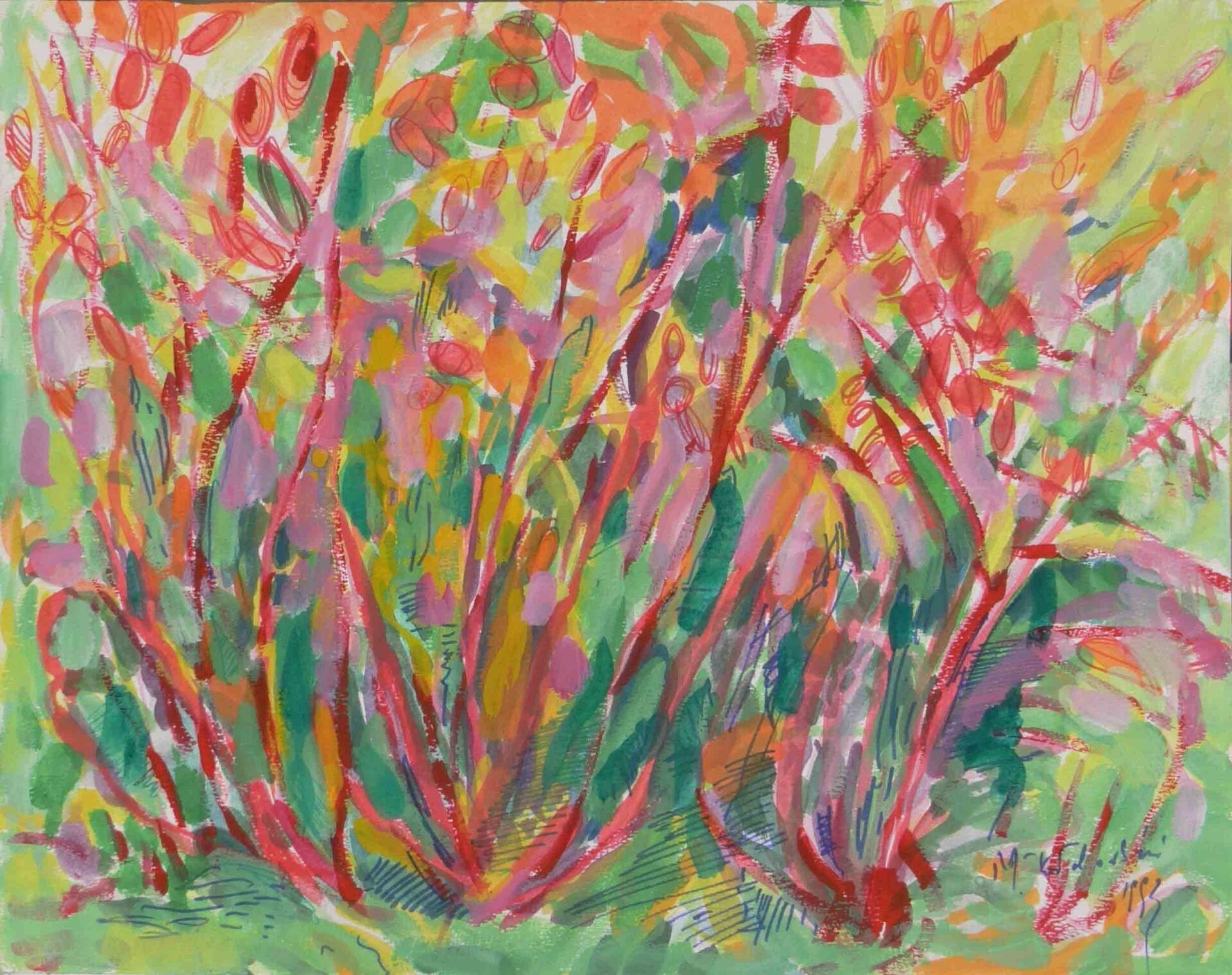 Abstract acrylic depicting shrubs by Mariusz Kaldowski