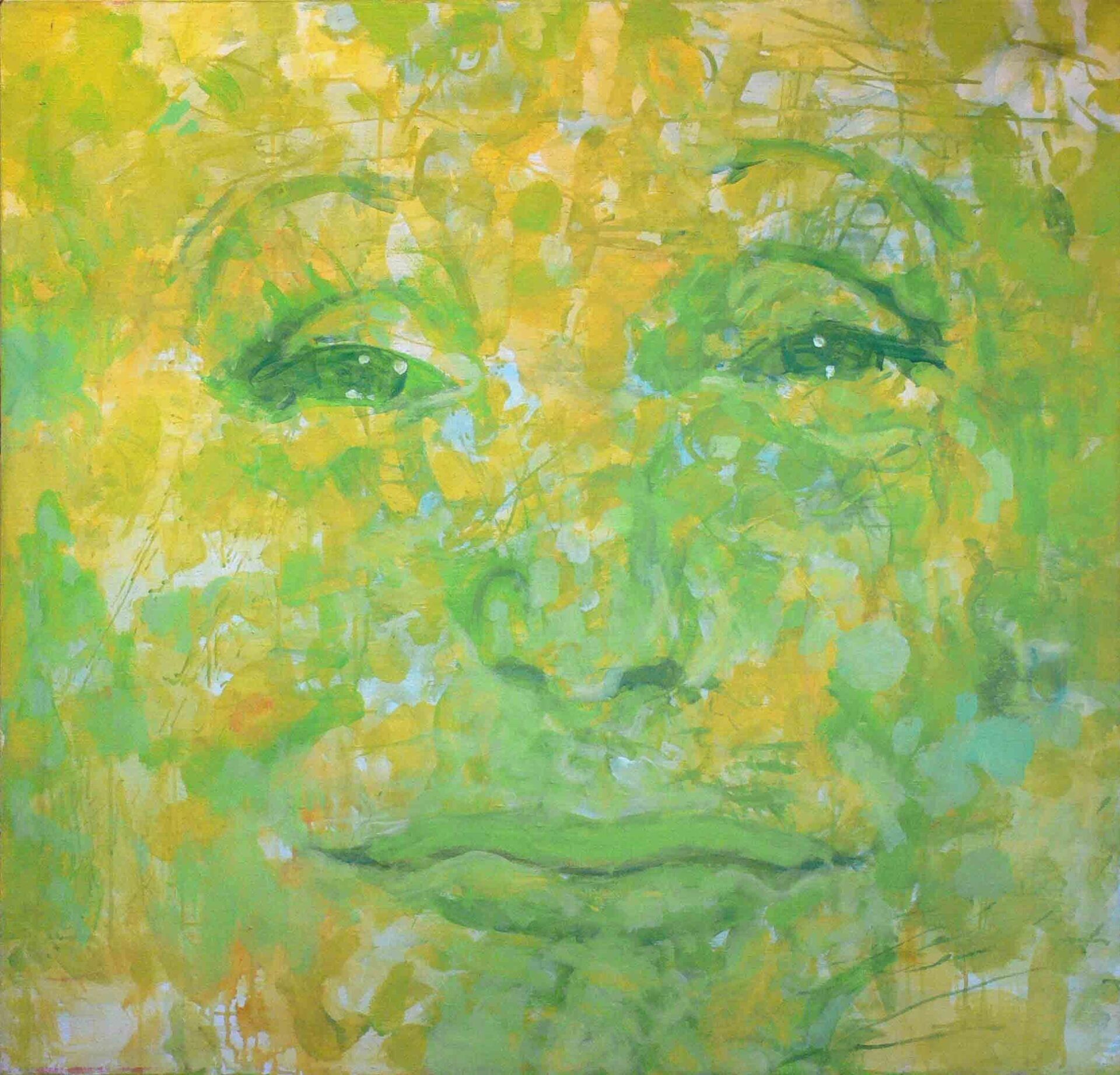 Archival painting of a female face by Mariusz Kaldowski