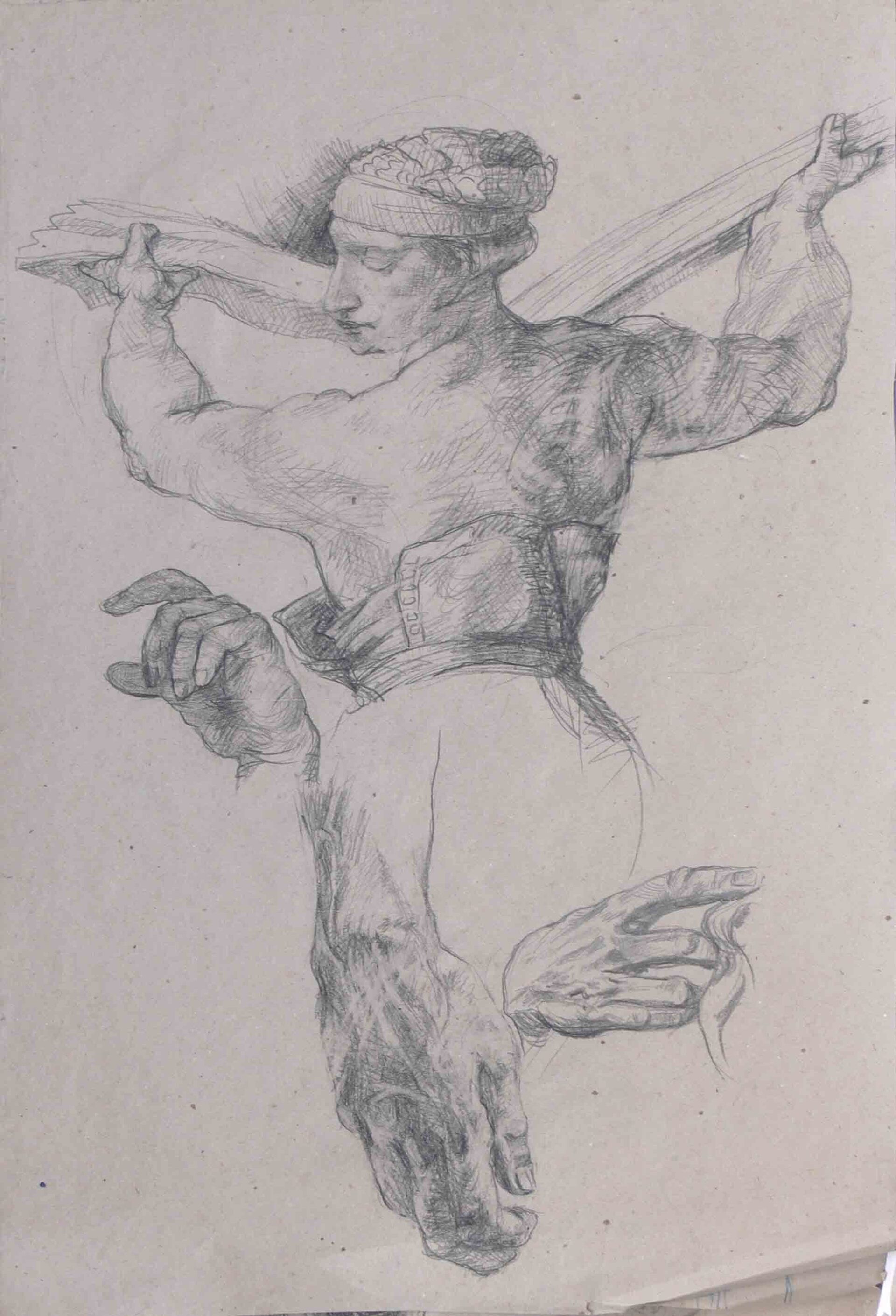 Expressionist archive sketch of a dancing male by Mariusz Kaldowski