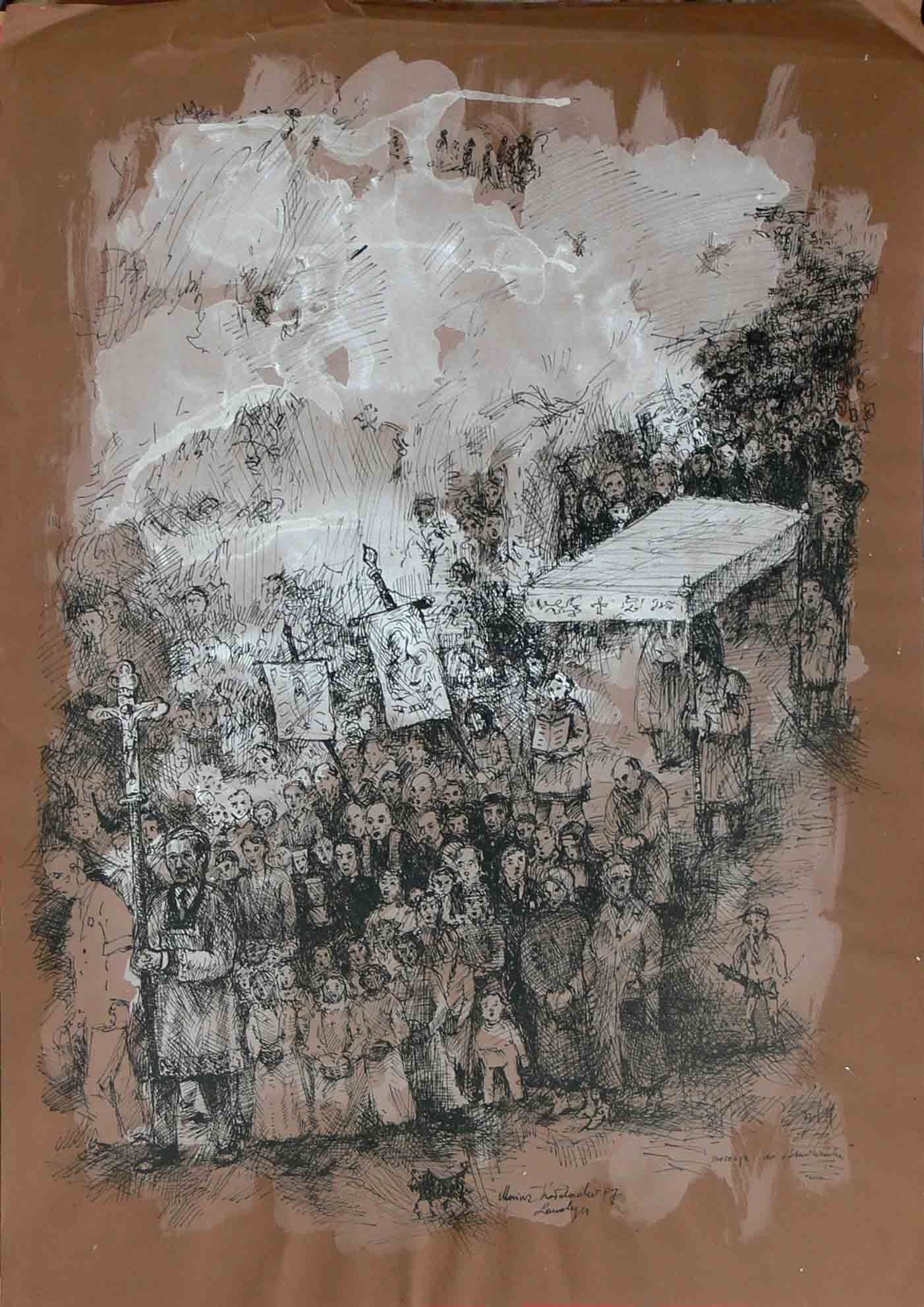 Symbolic composition of a procession,drawing by Mariusz Kaldowski