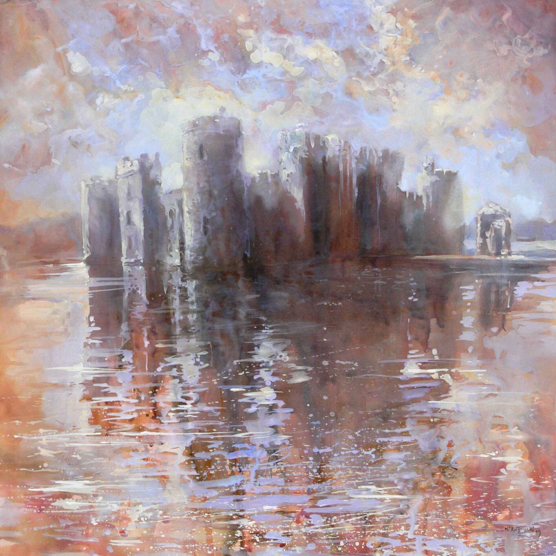 National Trust painting by Mariusz Kaldowski — acrylic on canvas, inspired by Bodiam Castle