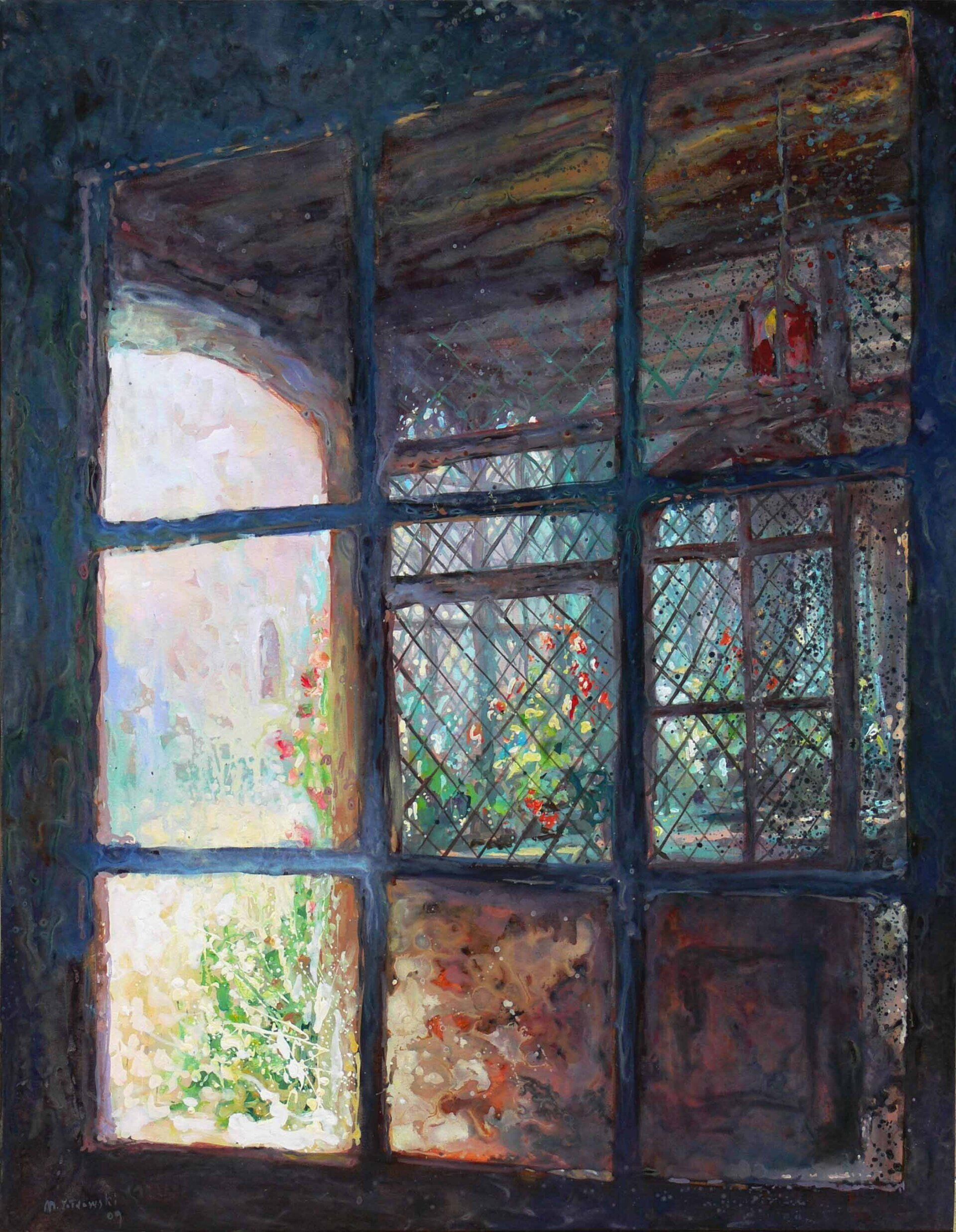 National Trust painting by Mariusz Kaldowski — acrylic on canvas, inspired by old doors and windows at Ightham Mote