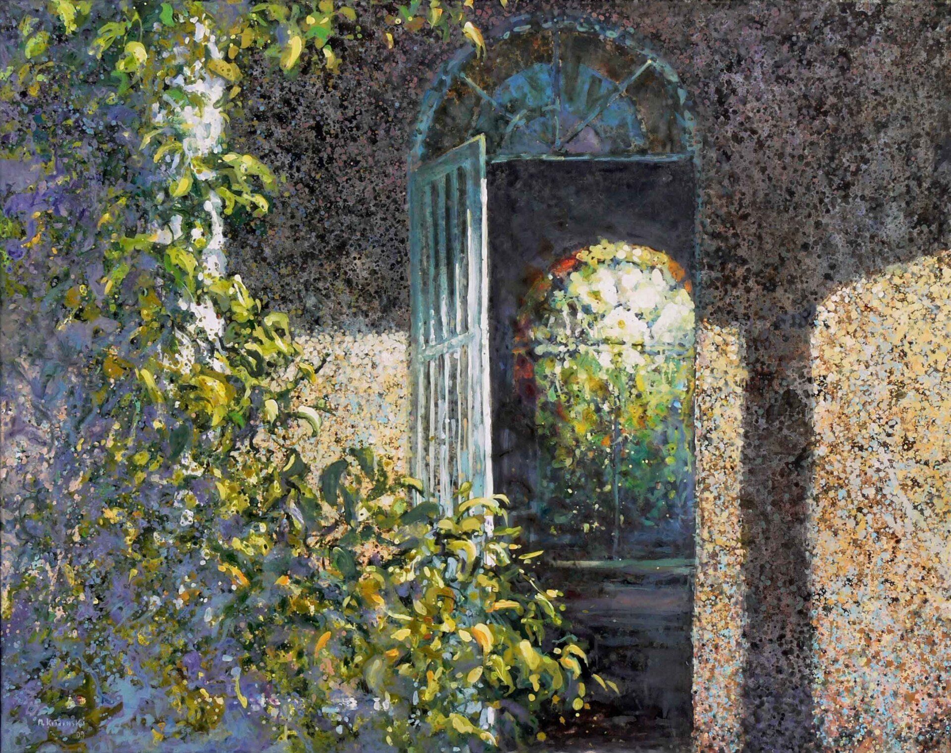 National Trust painting by Mariusz Kaldowski — acrylic on canvas, inspired by stained glass windows
