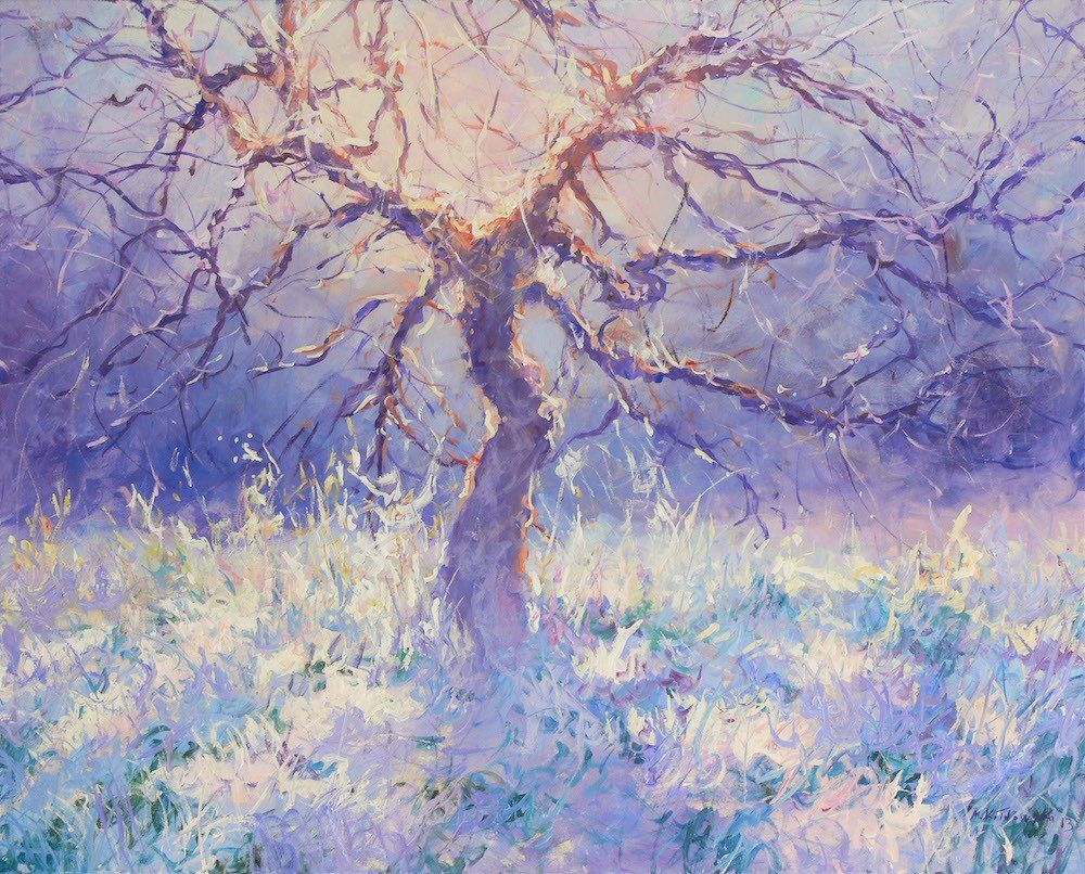 National Trust painting by Mariusz Kaldowski — acrylic on canvas, inspired by winter at Nymans