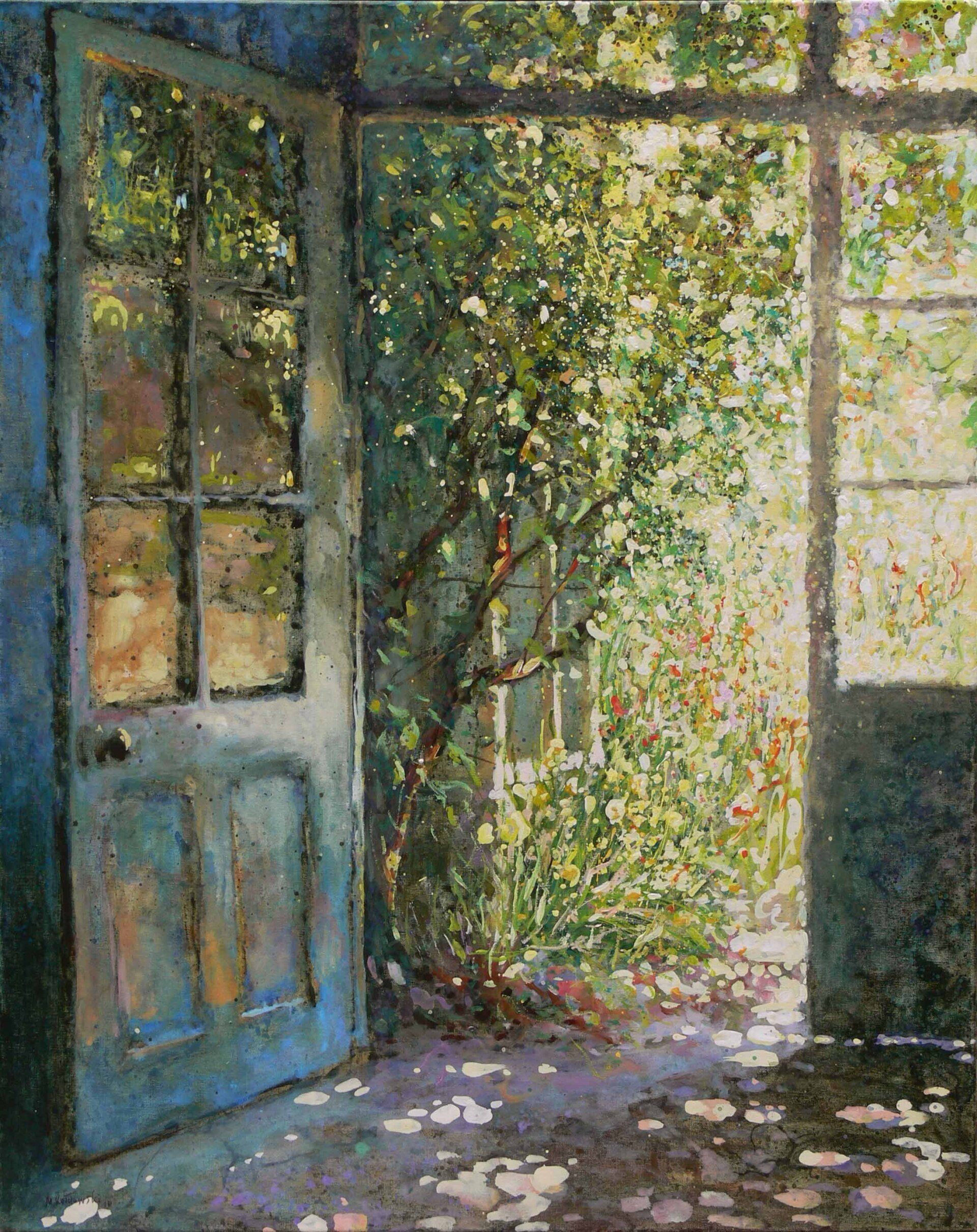 National Trust painting by Mariusz Kaldowski — acrylic on canvas, inspired by old green house conservatory at Knole