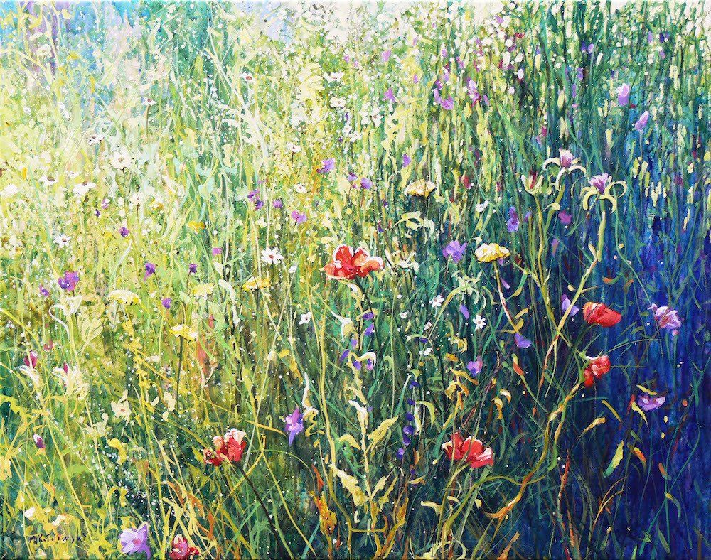 National Trust painting by Mariusz Kaldowski — acrylic on canvas, inspired by flower meadow at Nymans