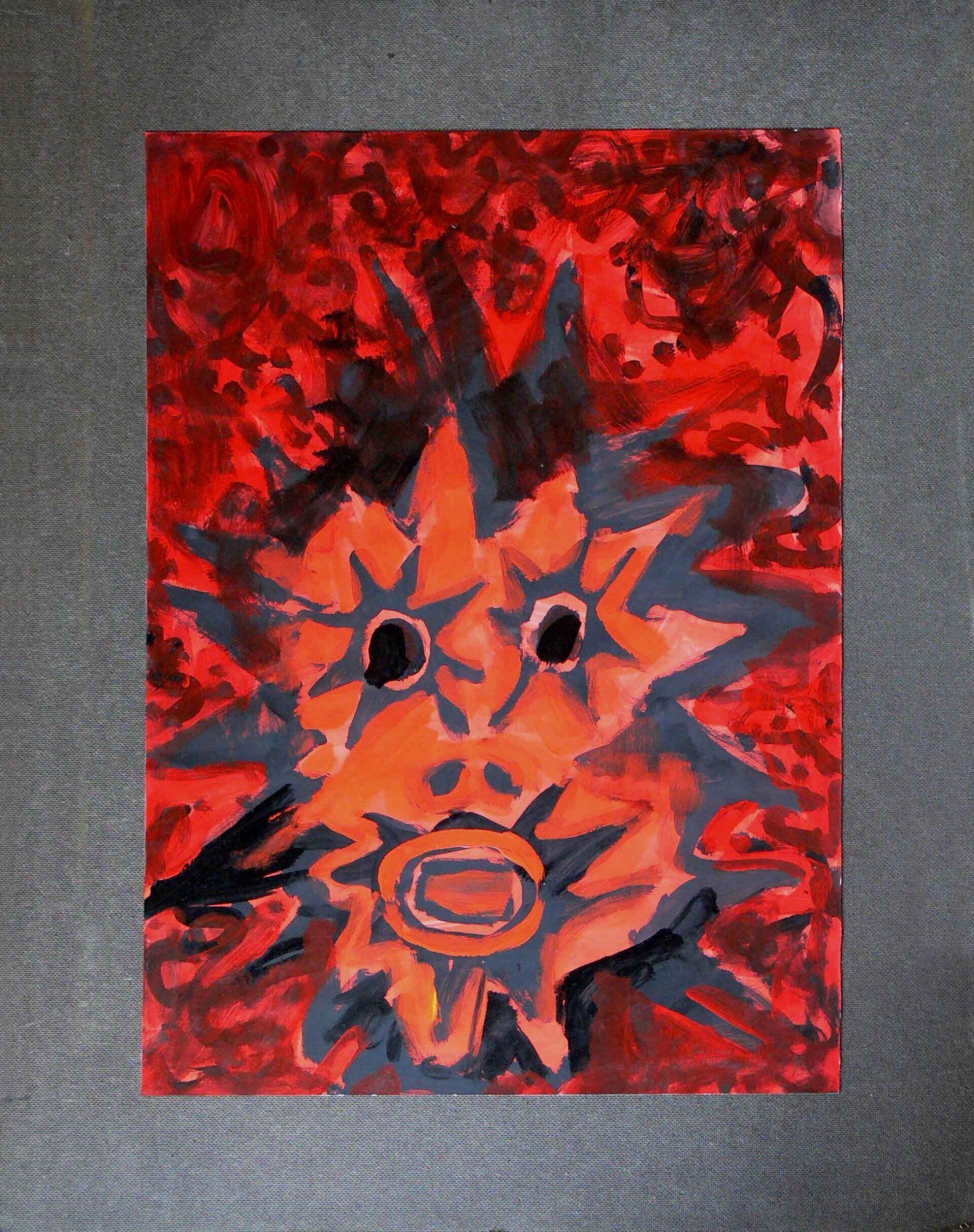 striking red and black graphic art on trauma