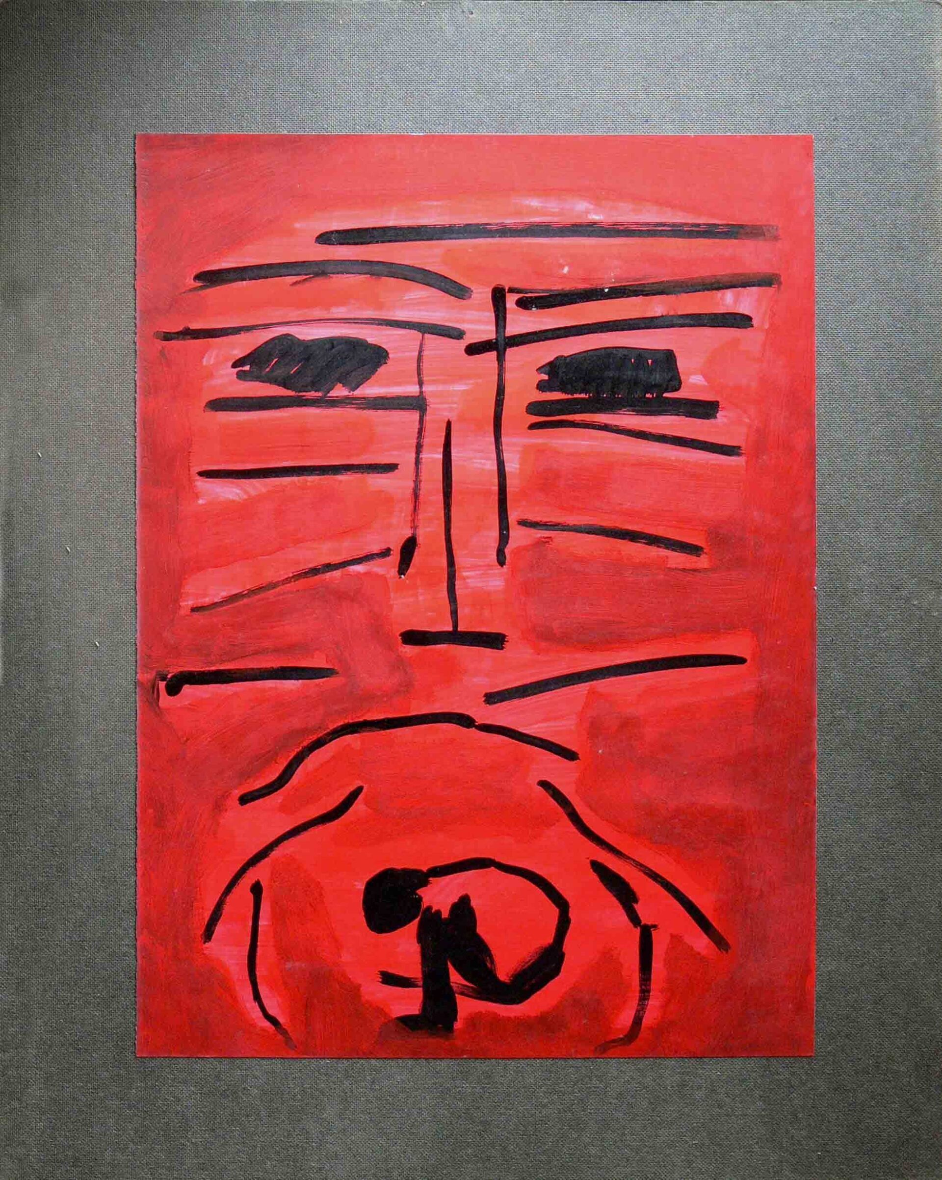 Red and black form conveying existential anxiety.