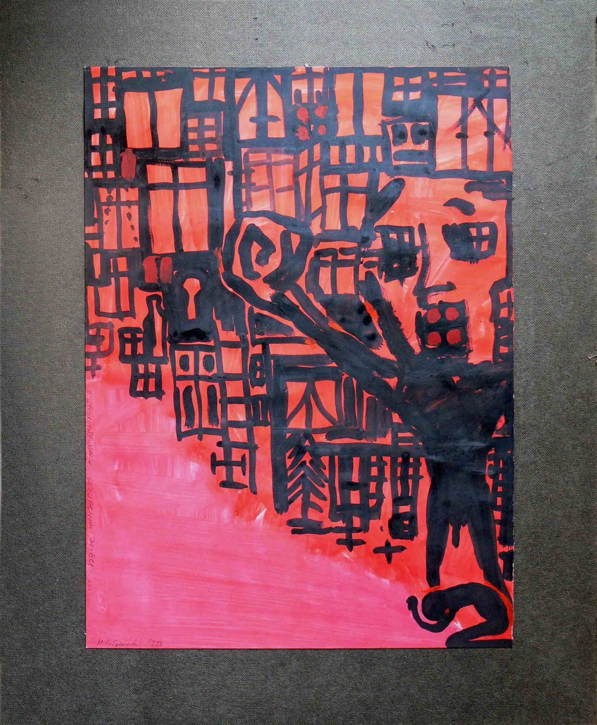Expressive acrylic figure exploring psychological pressure.