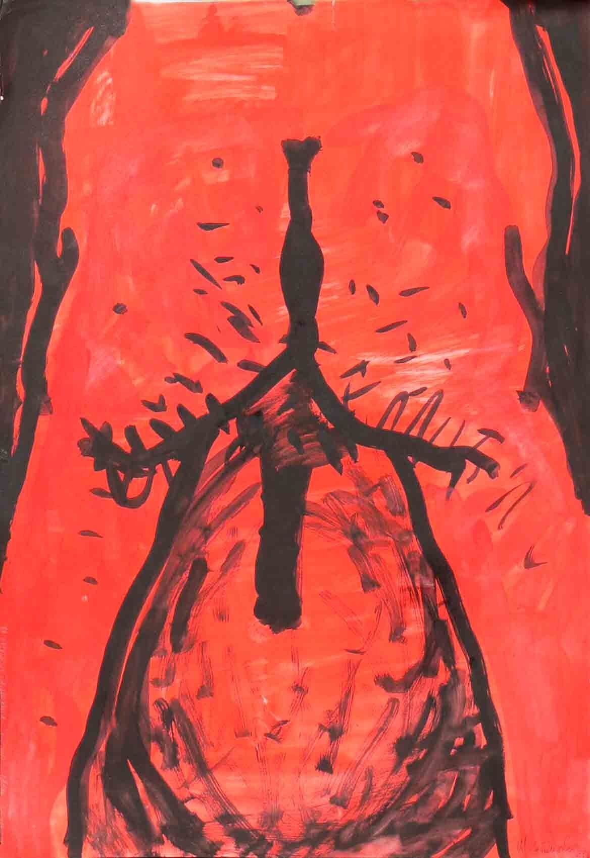 abstract black and red graphic art suggesting trauma