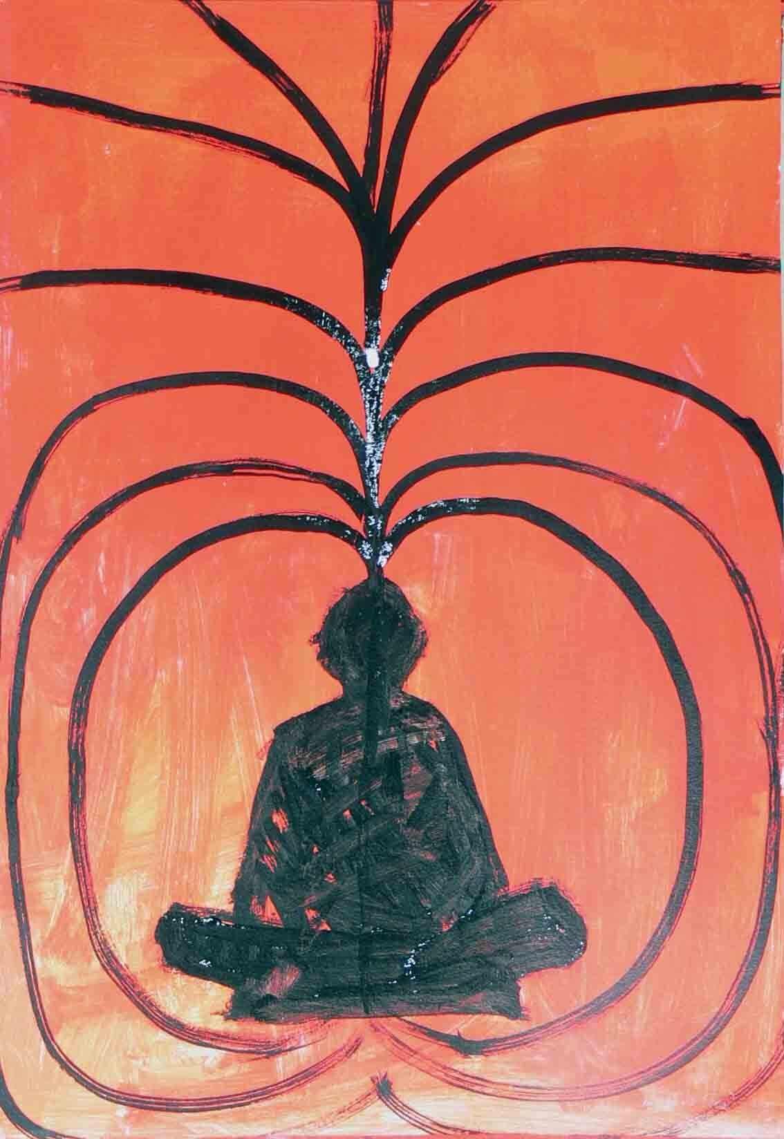 Abstract red and black figure expressing inner struggle.