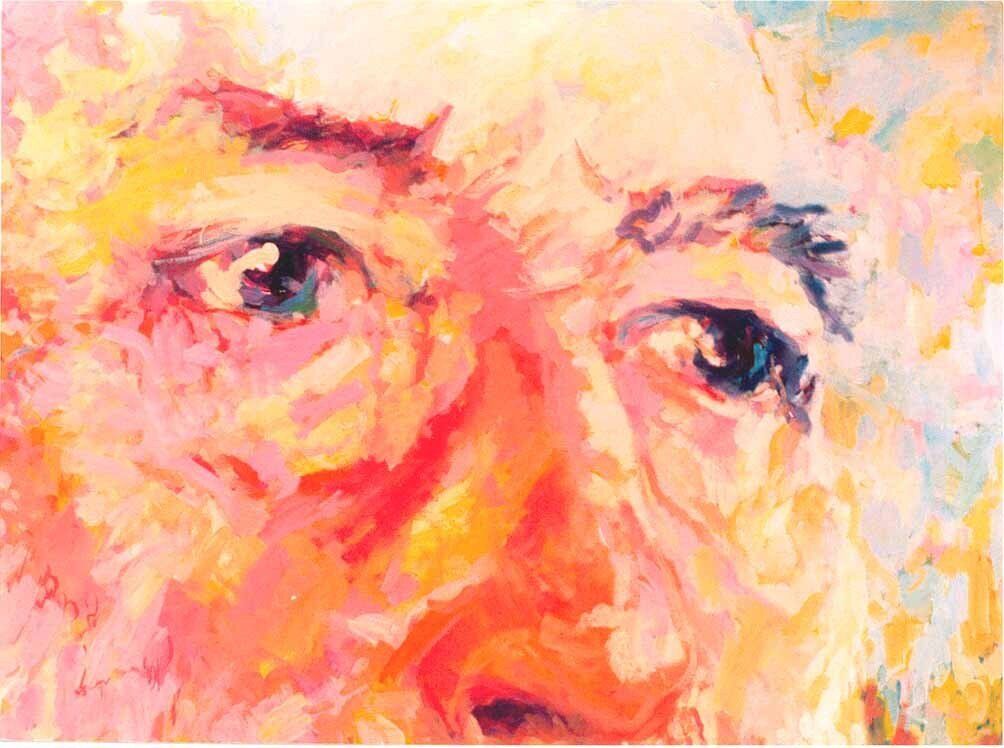 Portrait of Claude Monet by Mariusz Kaldowski — acrylic on canvas, left part of triptych