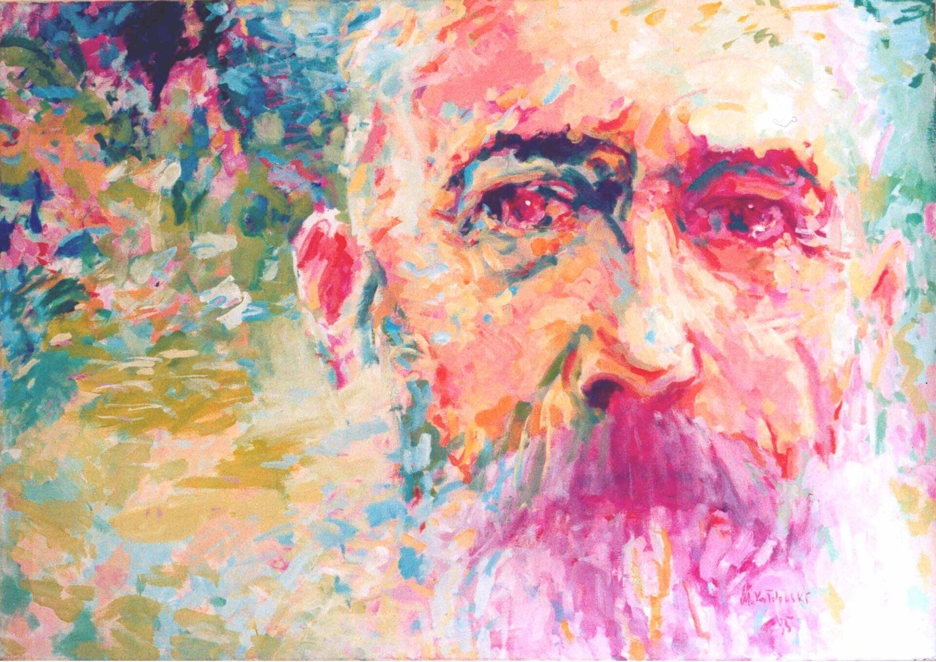Portrait of Claude Monet by Mariusz Kaldowski — acrylic on canvas, right part of triptych