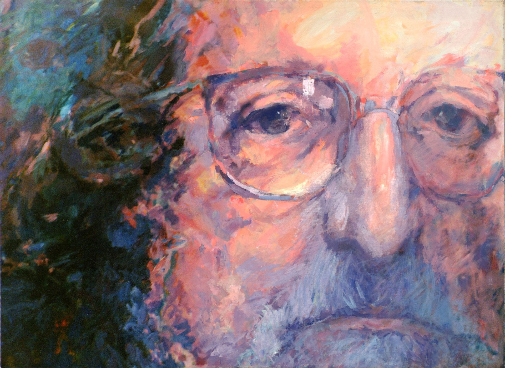 Portrait of Krzysztof Penderecki by Mariusz Kaldowski — acrylic on canvas, right part of triptych