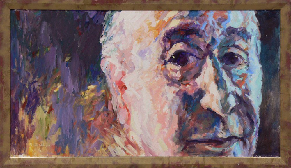 Portrait of Feliks Topolski by Mariusz Kaldowski — acrylic on canvas