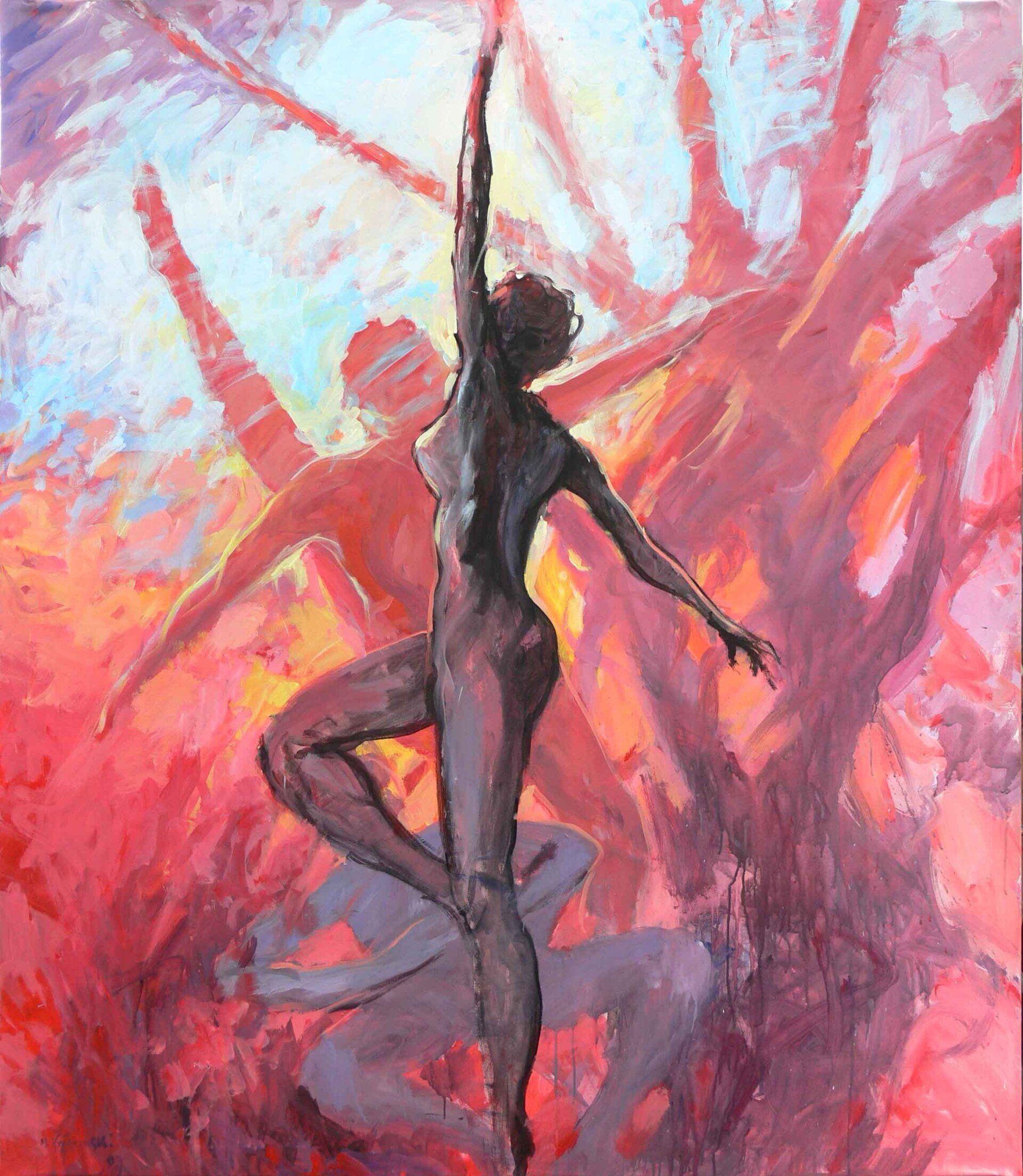 Tango-inspired painting by Mariusz Kaldowski — red tones reflecting the passion of Piazzolla’s music, Four Seasons - Autumn