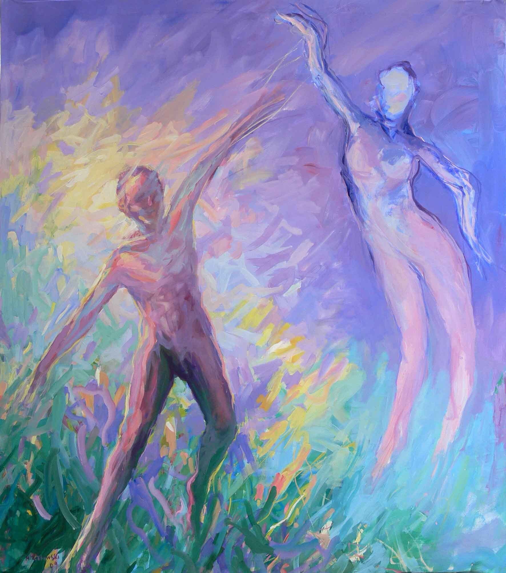 Abstract acrylic painting by Mariusz Kaldowski capturing the rhythm and intensity of Piazzolla’s tango music - Summer.