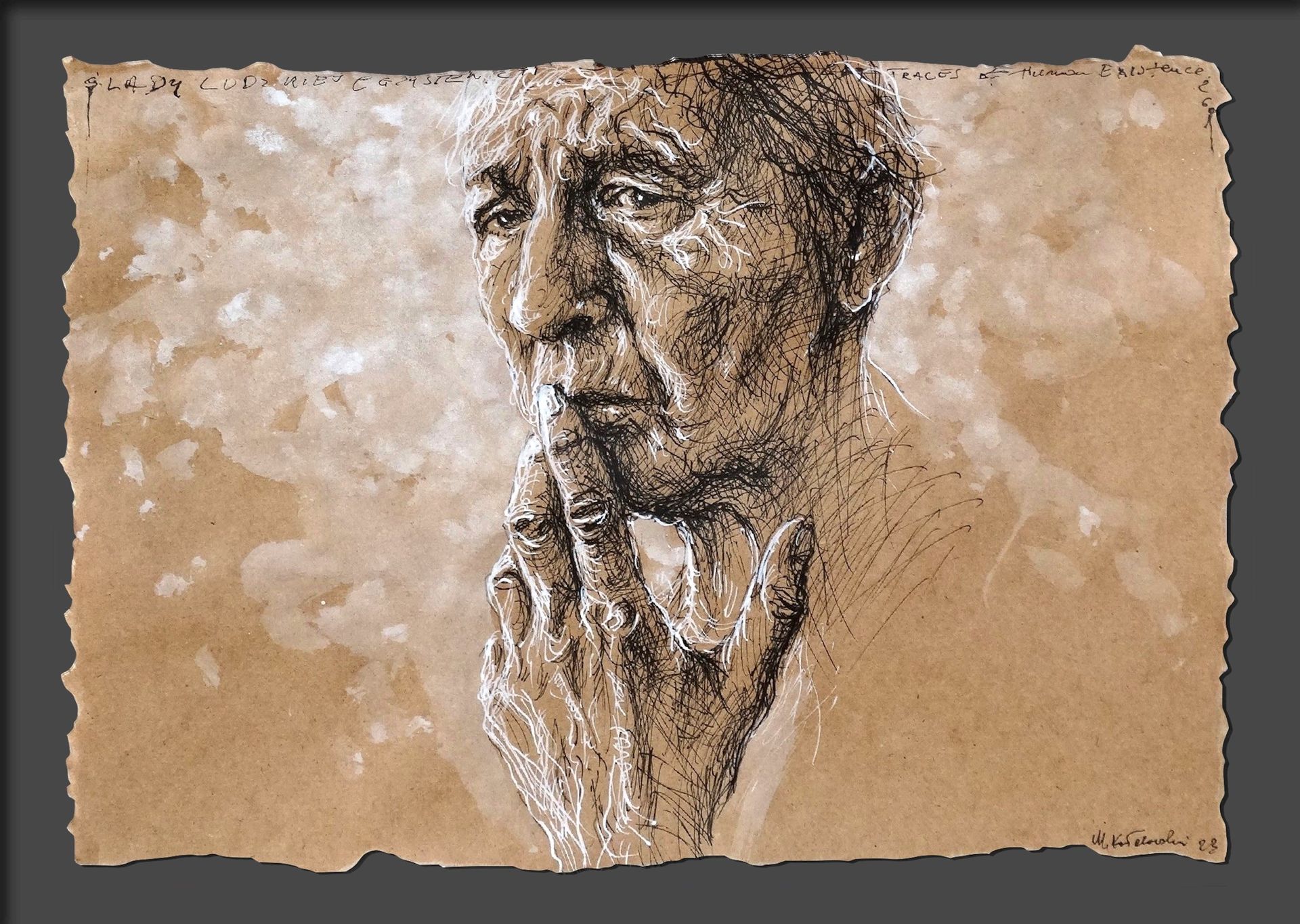 Drawing of a contemplative man in half profile by Mariusz Kaldowski