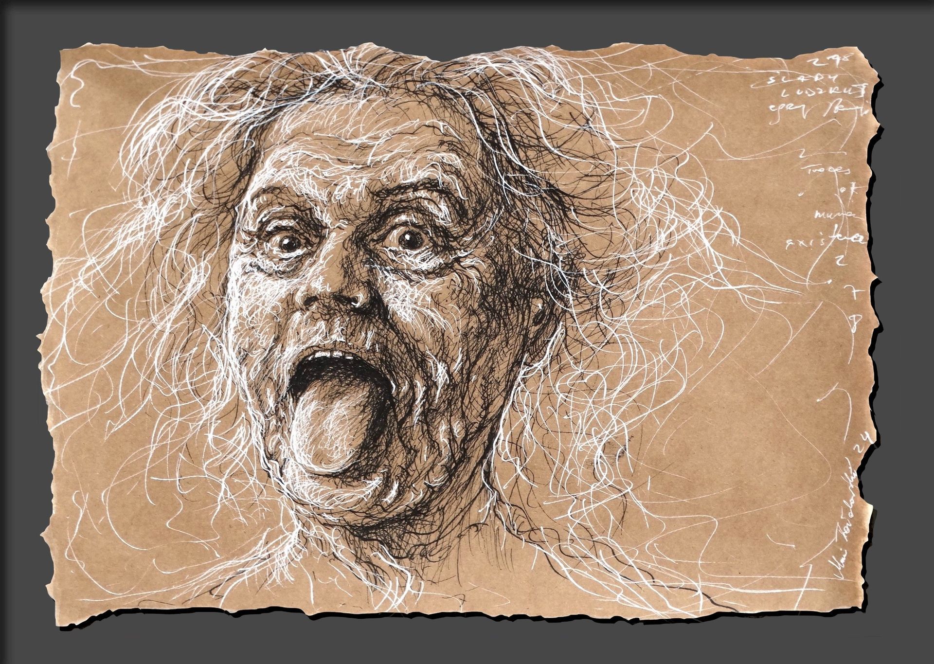 Portrait drawing of an older woman by Mariusz Kaldowski