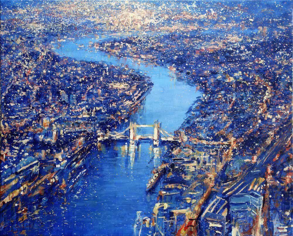 Tower Bridge View from the Shard — London bridge painting by Mariusz Kaldowski, architectural cityscape.