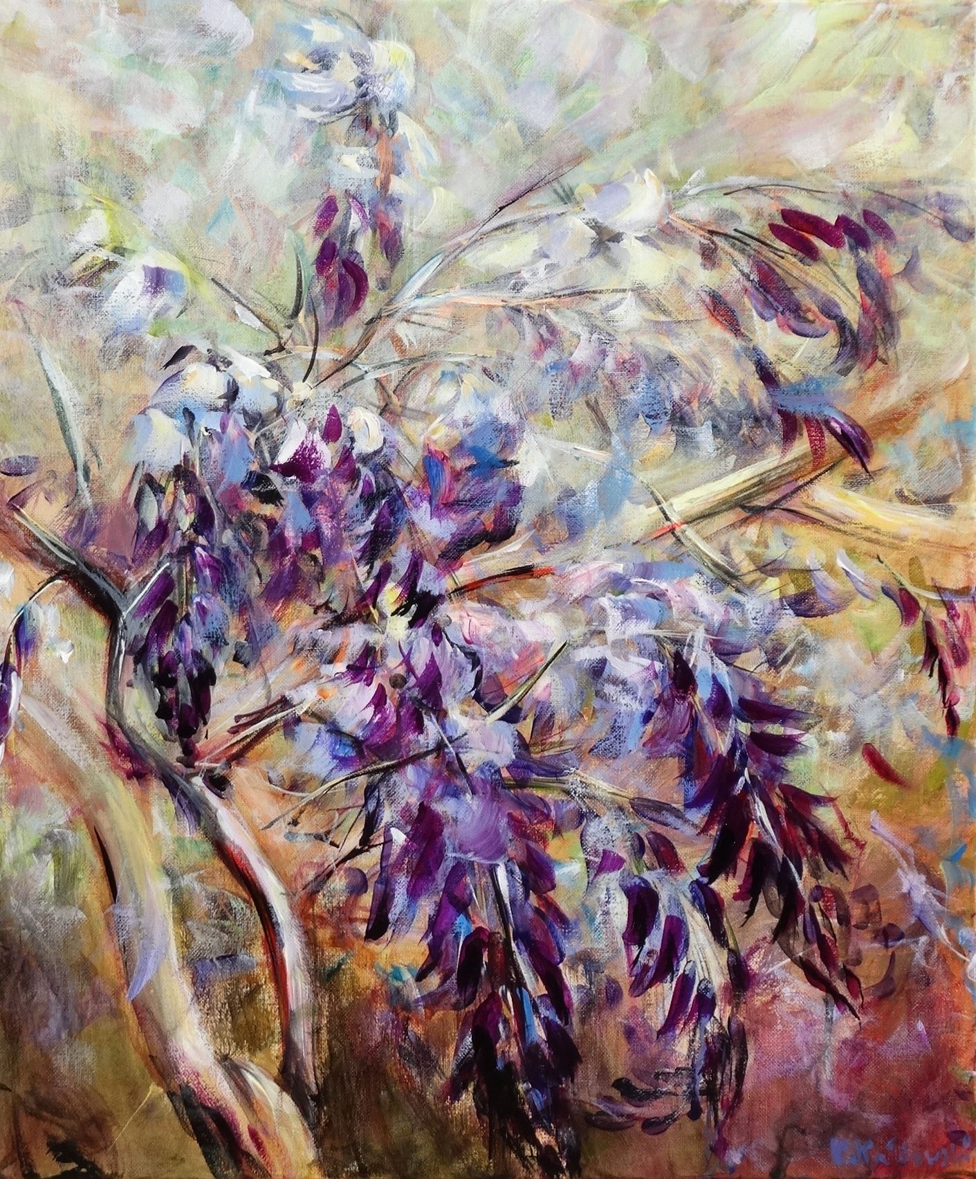 Wisteria painting 
acrylic on canvas (DE) 18