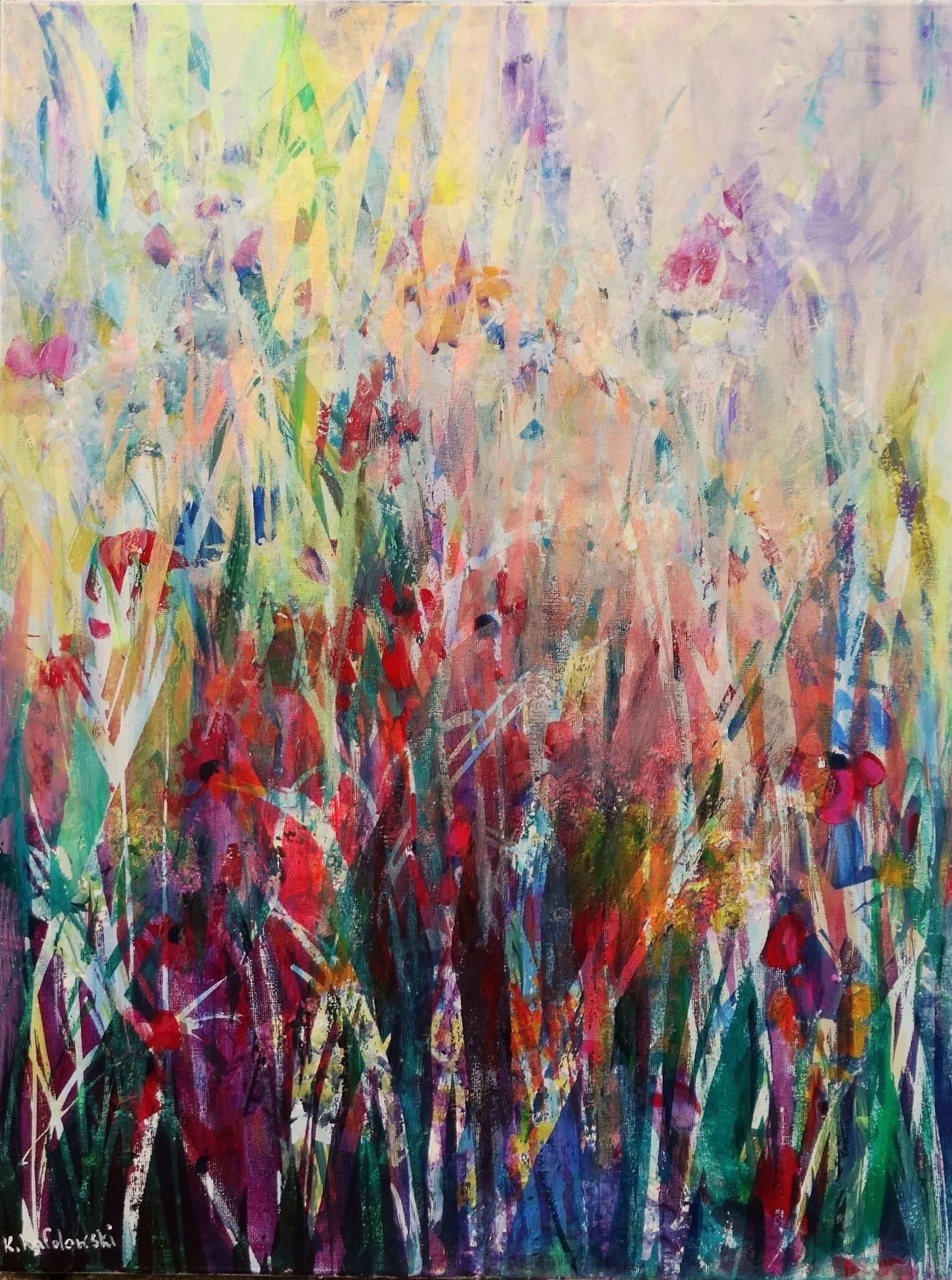 Pop Garden modernistic painting of nature 
acrylic on canvas 61 x 46cm