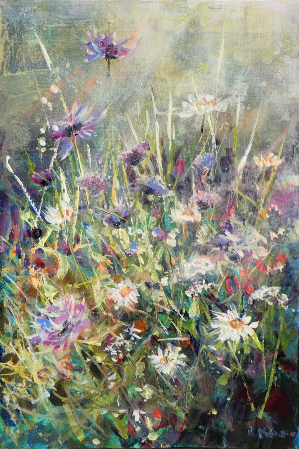 Nymans 2024 acrylic painting by Kasia Kaldowski, inspired by National Trust gardens, summer meadow at the park