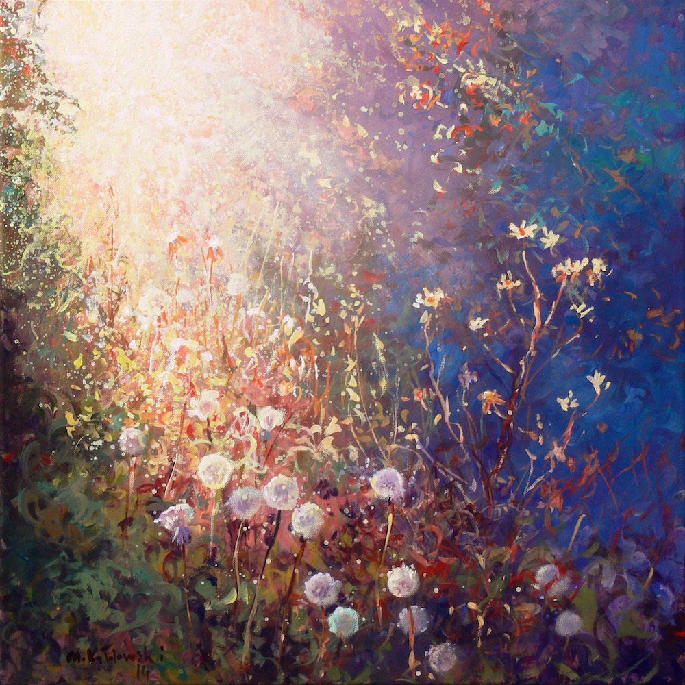 Landscape painting “Evening Sun” by Mariusz Kaldowski — acrylic on canvas, 61 x 61 cm