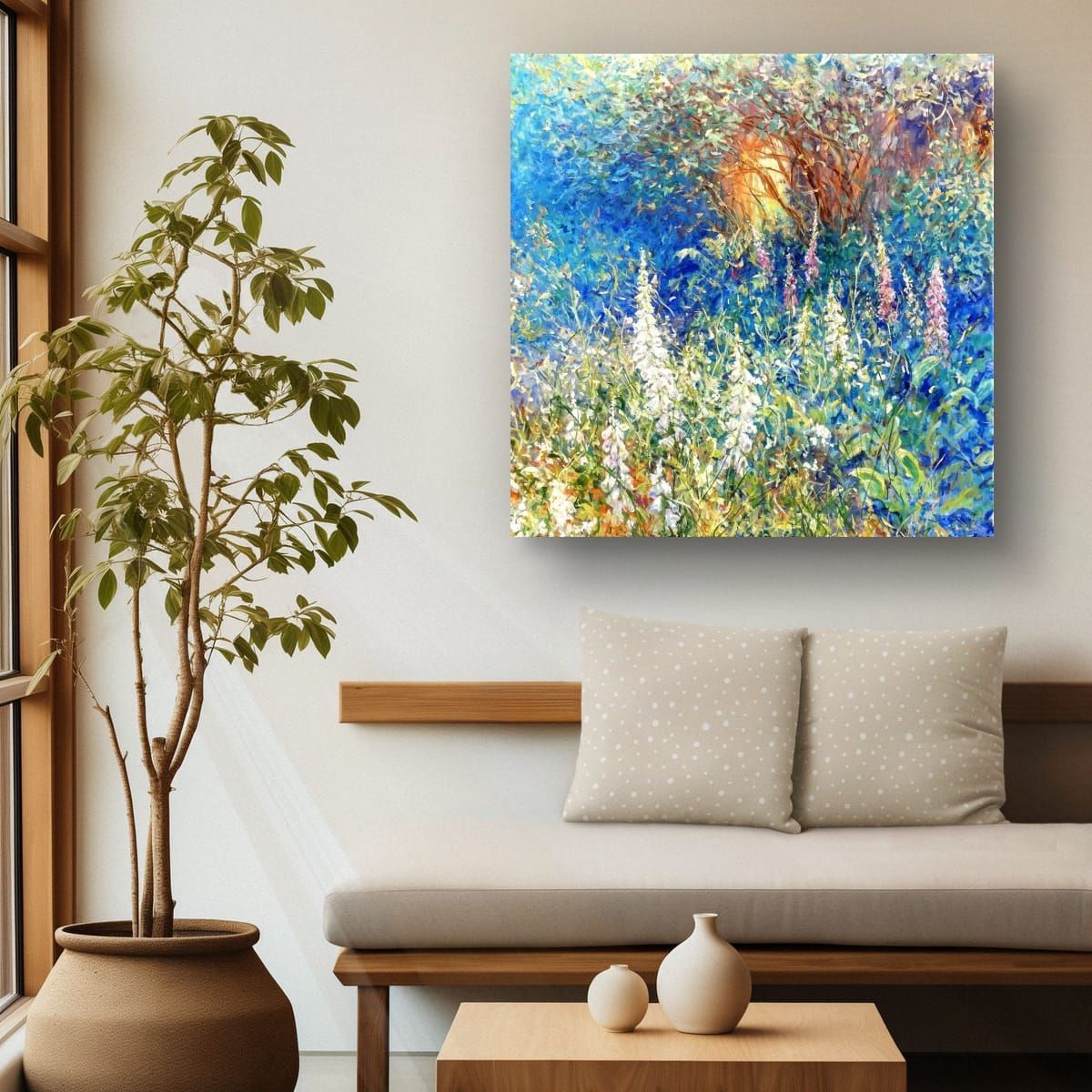 Midsummer Magic painting by Mariusz Kaldowski acrylic on canvas 90 x 90cms. Painting deicting beaut