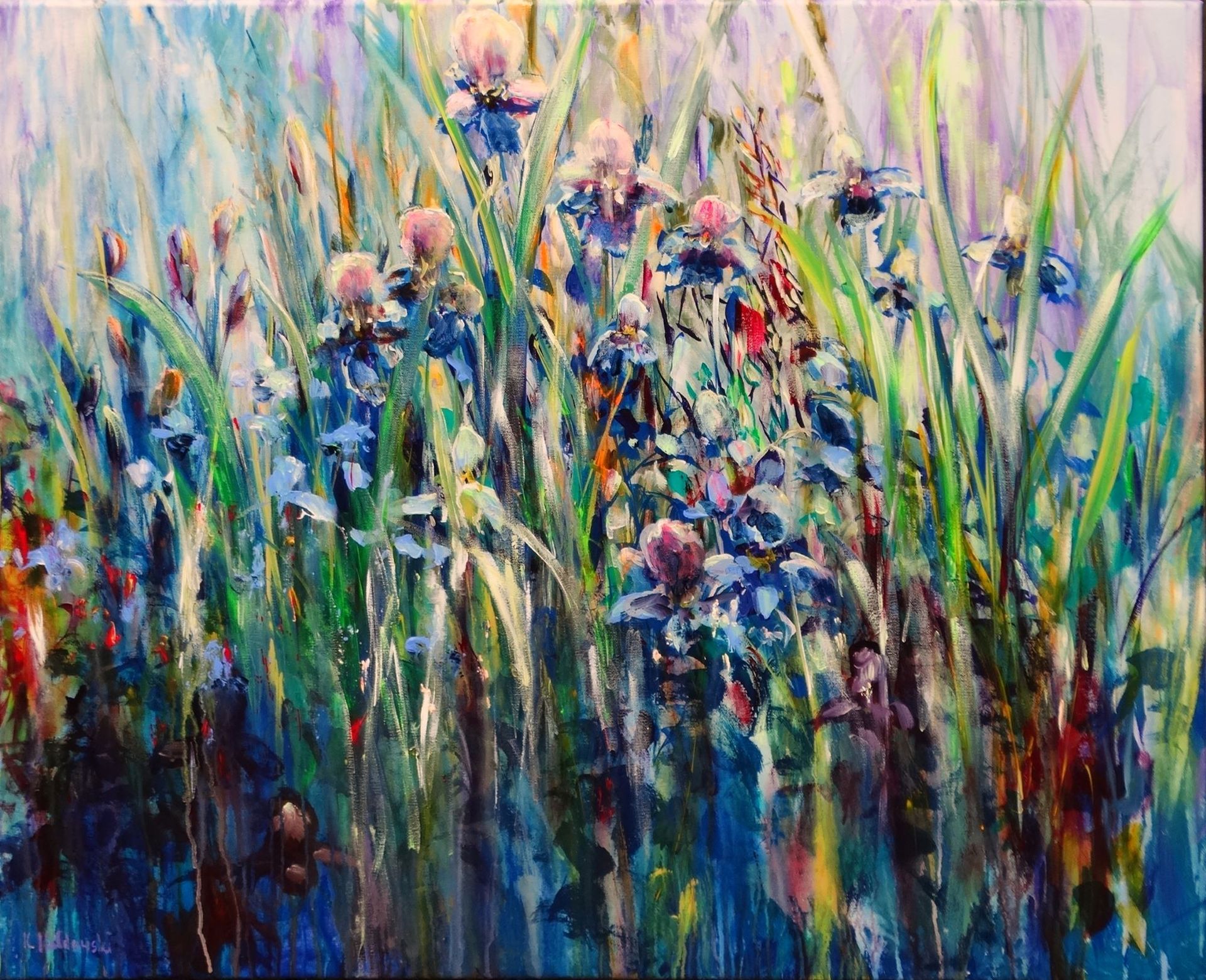 Garden Chorus painting of a field of blue irises 
acrylic on canvas 76 x 101.5cm