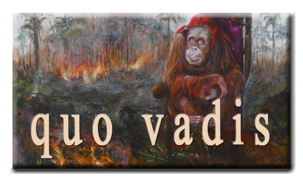 painting 'Veni, Vidi, Vici' by Kasia Kaldowski, acrylic on canvas,  depicting orangutan in a jester hat 