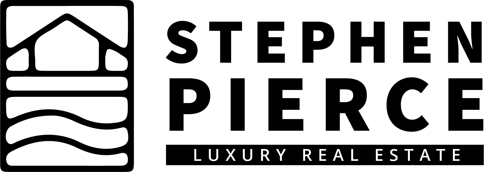 A black and white logo for stephen pierce luxury real estate