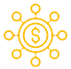 A yellow icon of a dollar sign in a circle with circles around it.