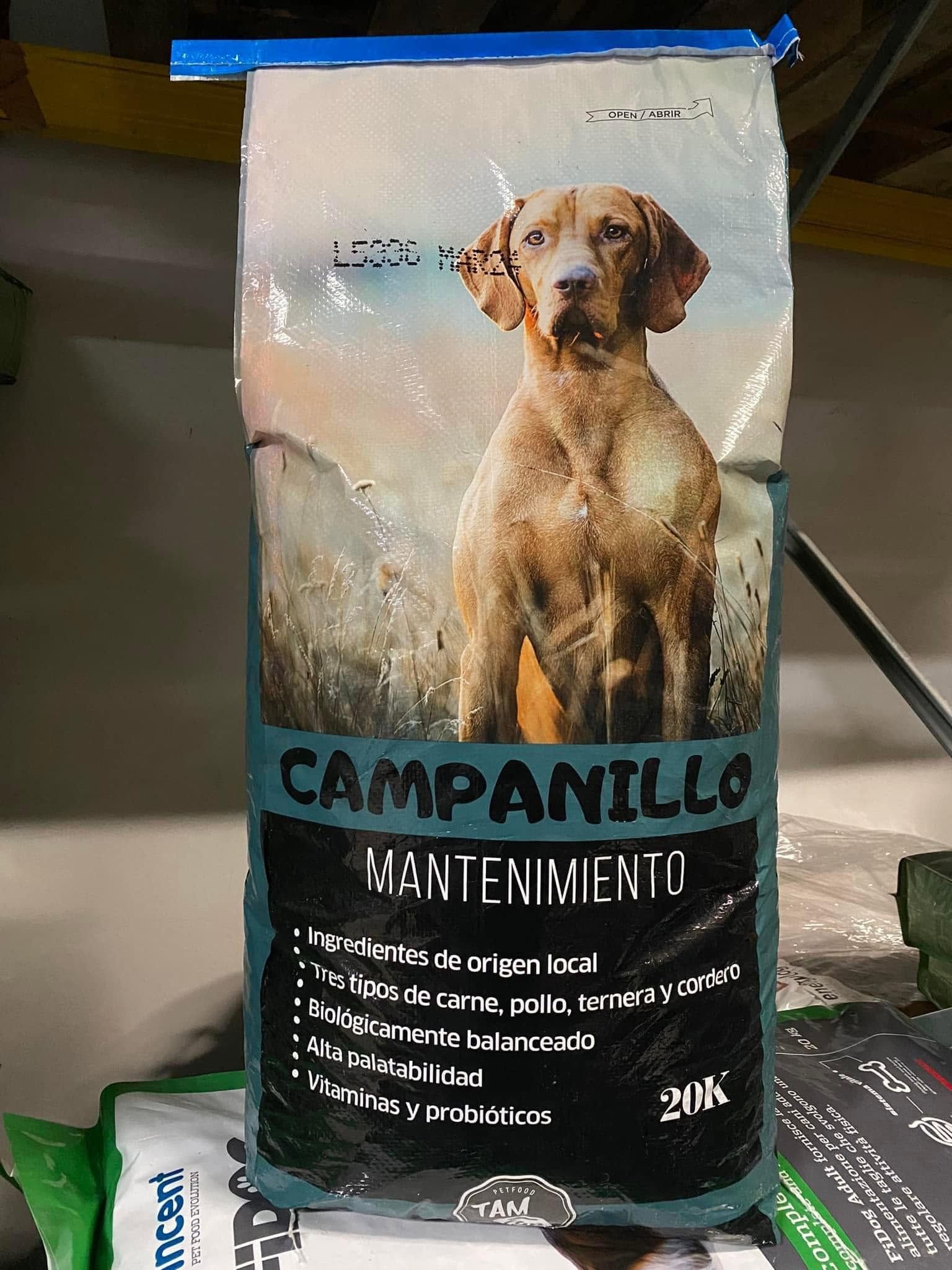 Sacchetto di cibo per cani con l'illustrazione di un golden retriever e la scritta