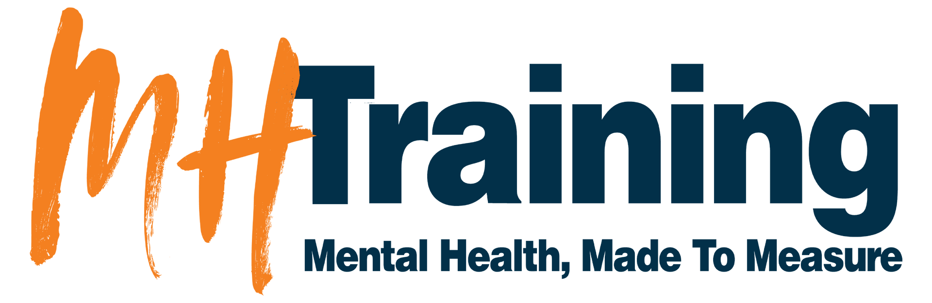 MH Training logo in orange and navy with tagline “Mental Health, Made To Measure”