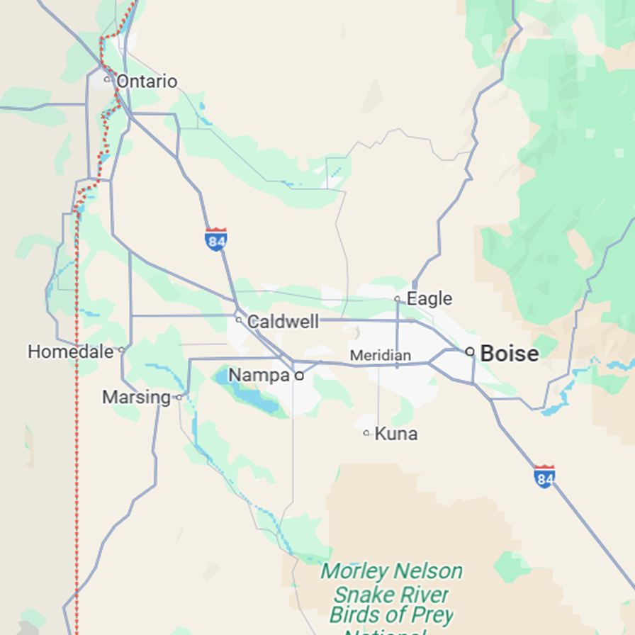 Map of clearing service area boundaries provided by Preferred Excavation in Treasure Valley.