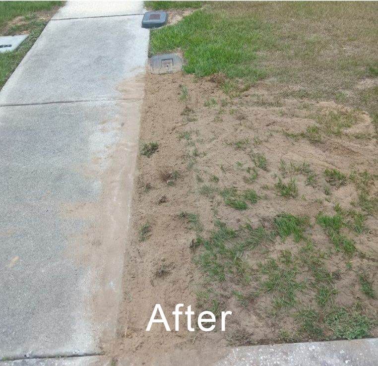 Concrete sidewalk beside patchy grass and bare dirt, labeled “After”