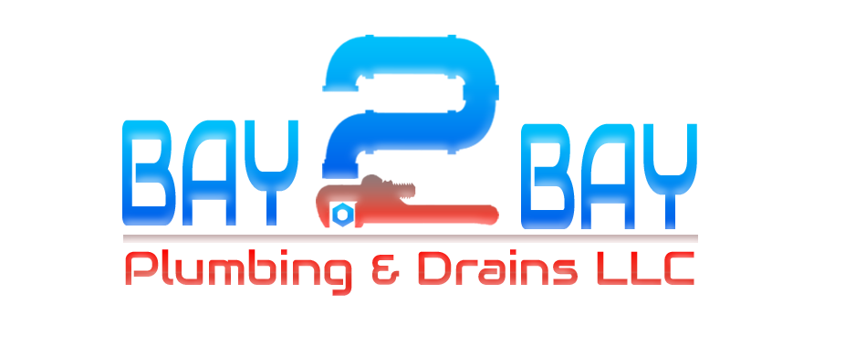 Bay 2 Bay Plumbing & Drains LLC logo with blue and red text