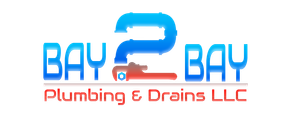 Bay 2 Bay Plumbing & Drains LLC logo with blue and red text