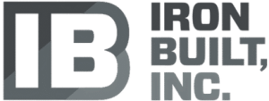 Logo for Iron Built, Inc. featuring the letters "IB" in a stylized grey square next to the company name in grey text.