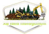 XL Land Management logo with yellow excavator, trees, dirt, and silver hexagonal frame
