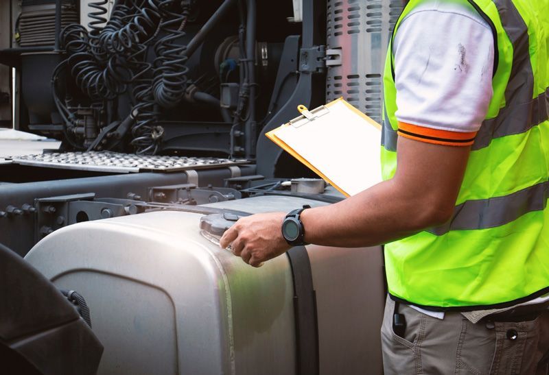 A Man Is Standing Next To A Truck Holding A Clipboard — APPS Mechanical Port Macquarie In Port Macquarie, NSW