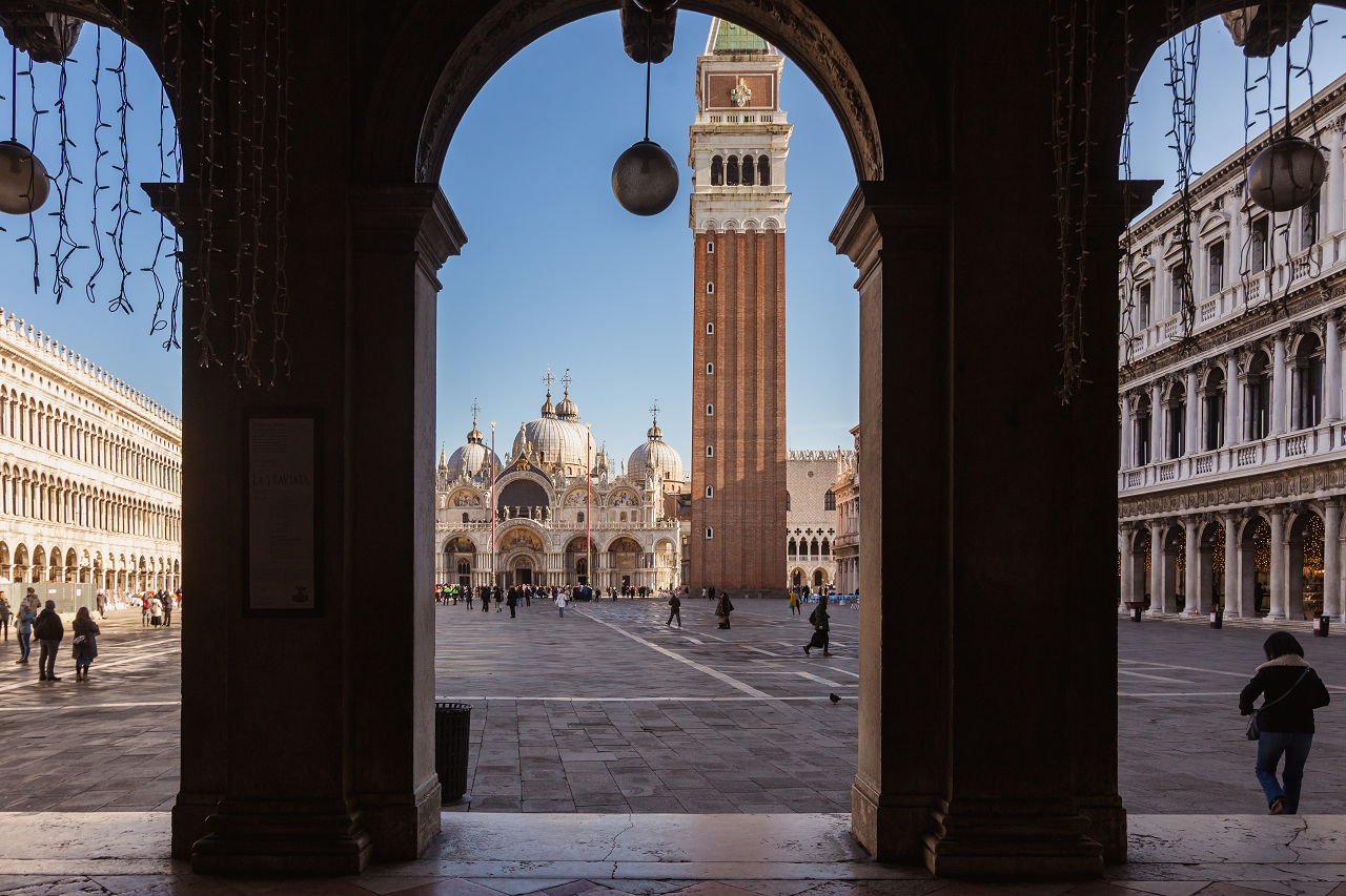 View of St. Mark's Square through an arch.